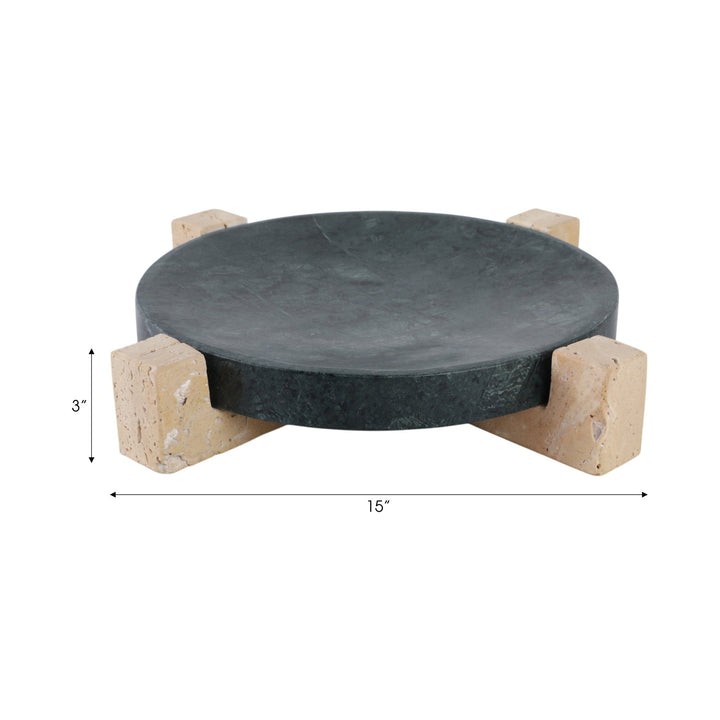 15" Archer Large Green Marble And Travertine Tray