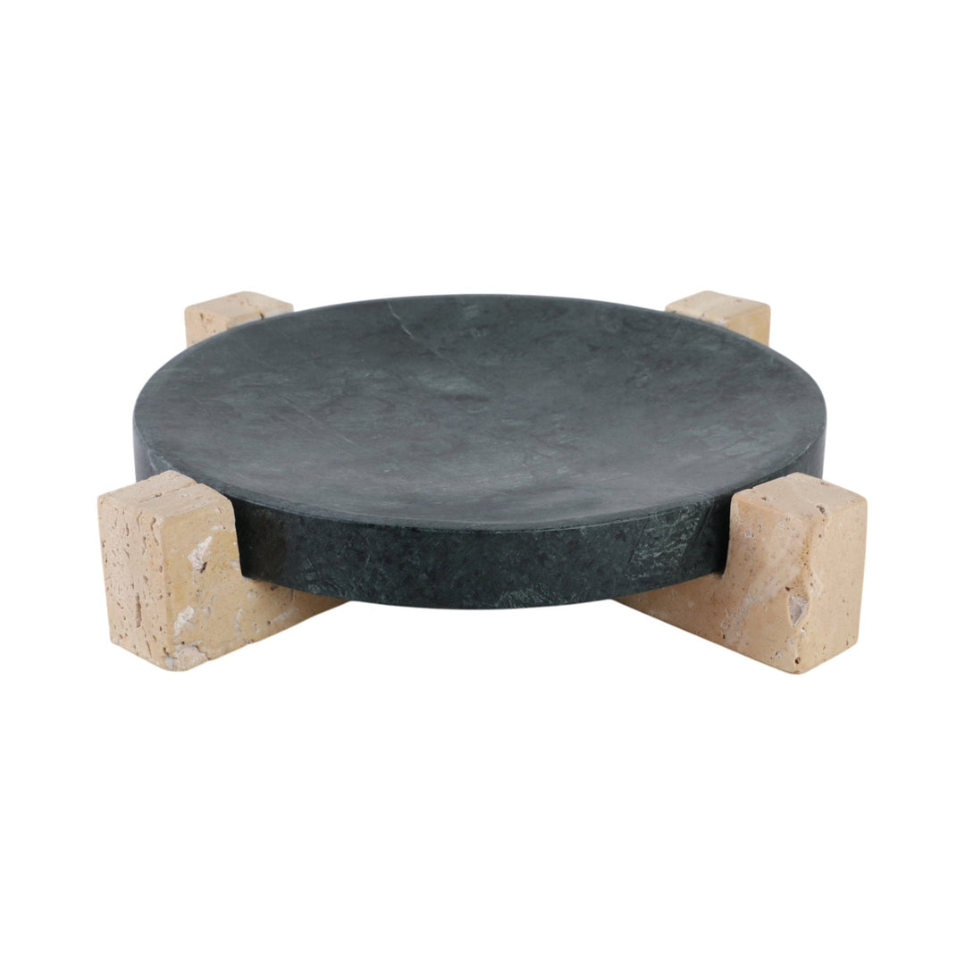 15" Archer Large Green Marble And Travertine Tray