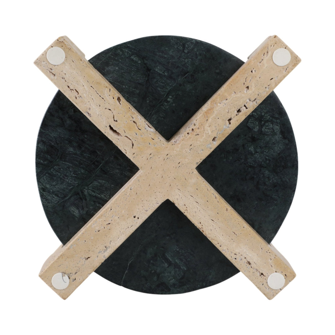 15" Archer Large Green Marble And Travertine Tray