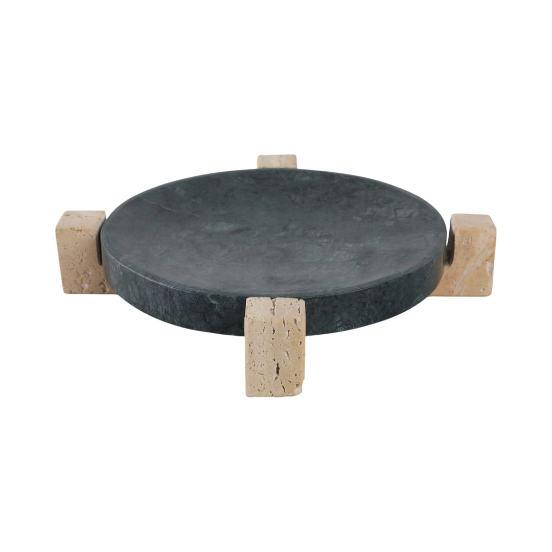 15" Archer Large Green Marble And Travertine Tray