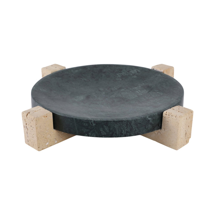 15" Archer Large Green Marble And Travertine Tray