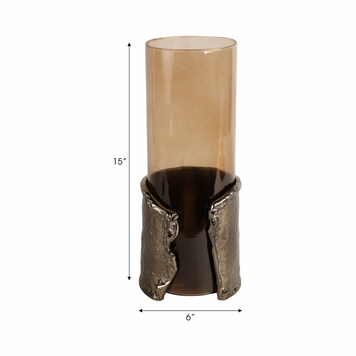 15" MAPUTO LG CANDLE HOLDER GLASS, BROWN