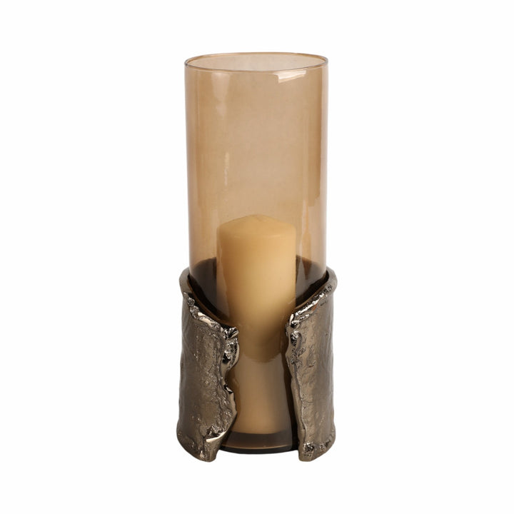 15" MAPUTO LG CANDLE HOLDER GLASS, BROWN