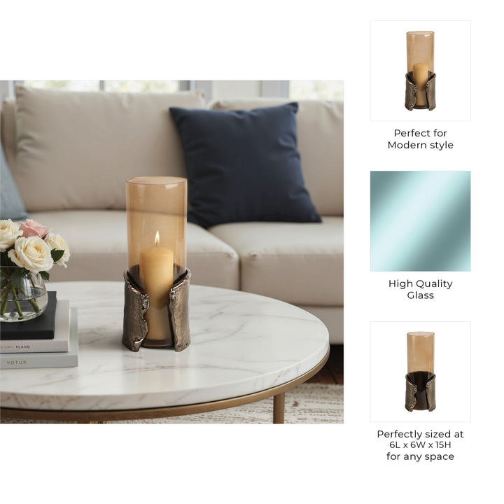 15" MAPUTO LG CANDLE HOLDER GLASS, BROWN