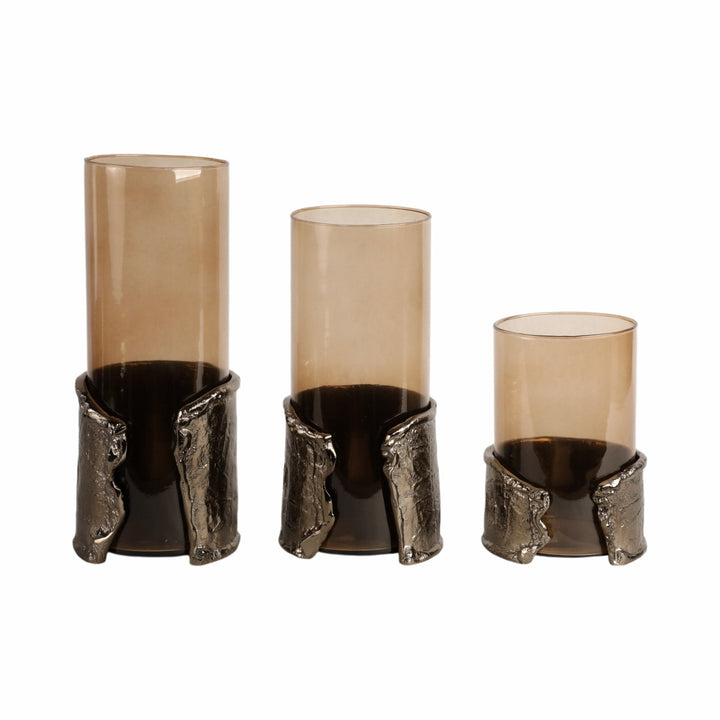 15" MAPUTO LG CANDLE HOLDER GLASS, BROWN
