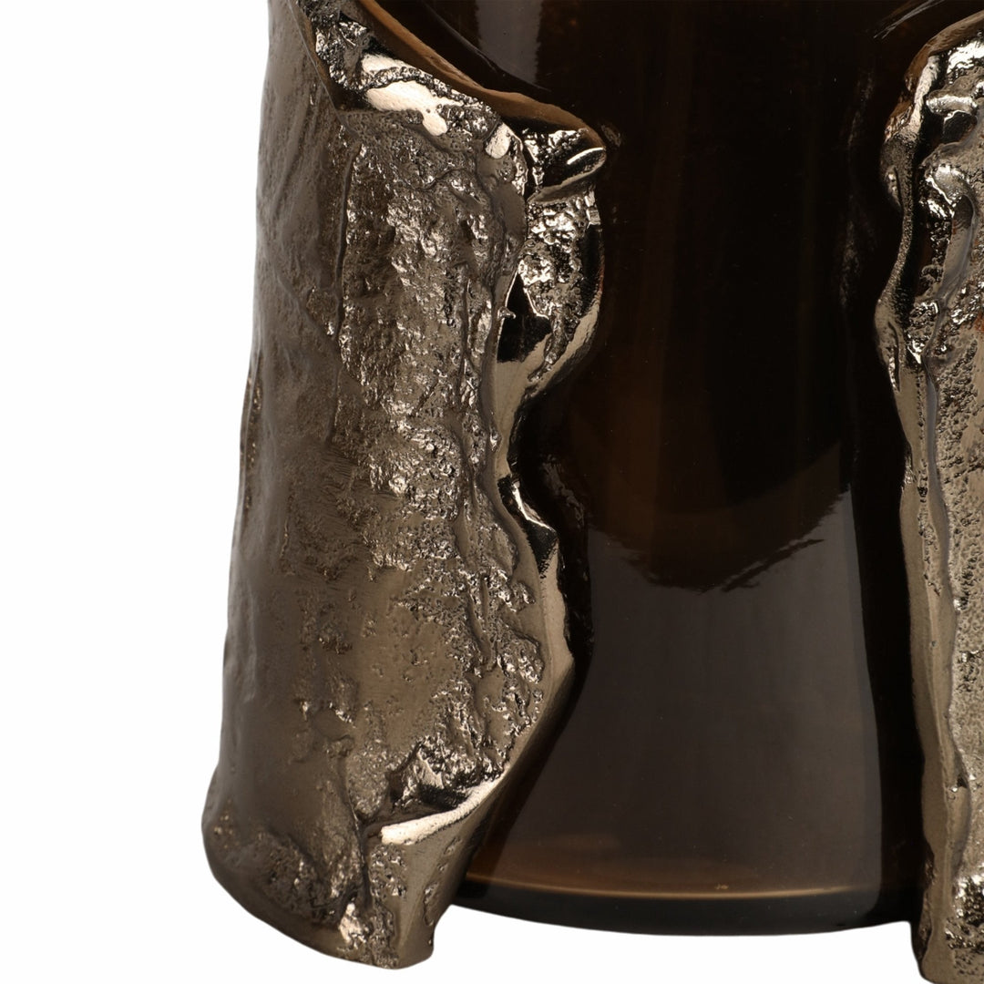 15" MAPUTO LG CANDLE HOLDER GLASS, BROWN