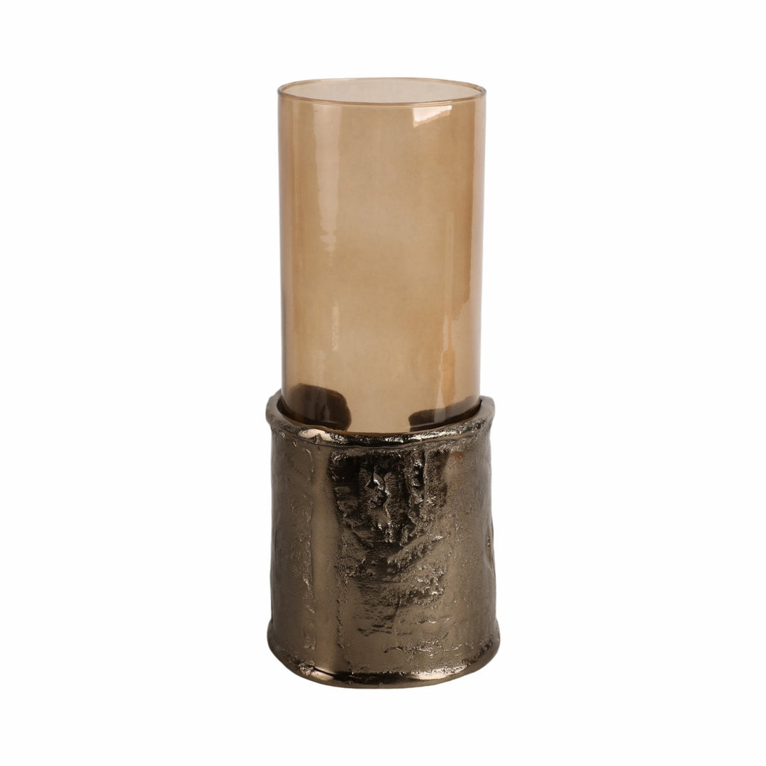 15" MAPUTO LG CANDLE HOLDER GLASS, BROWN
