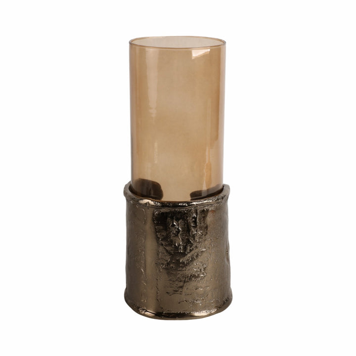 15" MAPUTO LG CANDLE HOLDER GLASS, BROWN