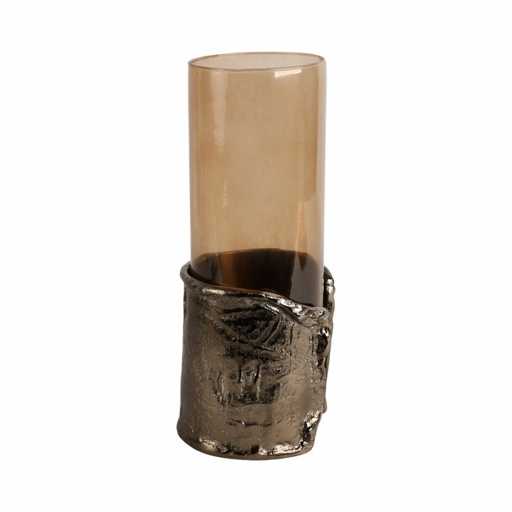 15" MAPUTO LG CANDLE HOLDER GLASS, BROWN