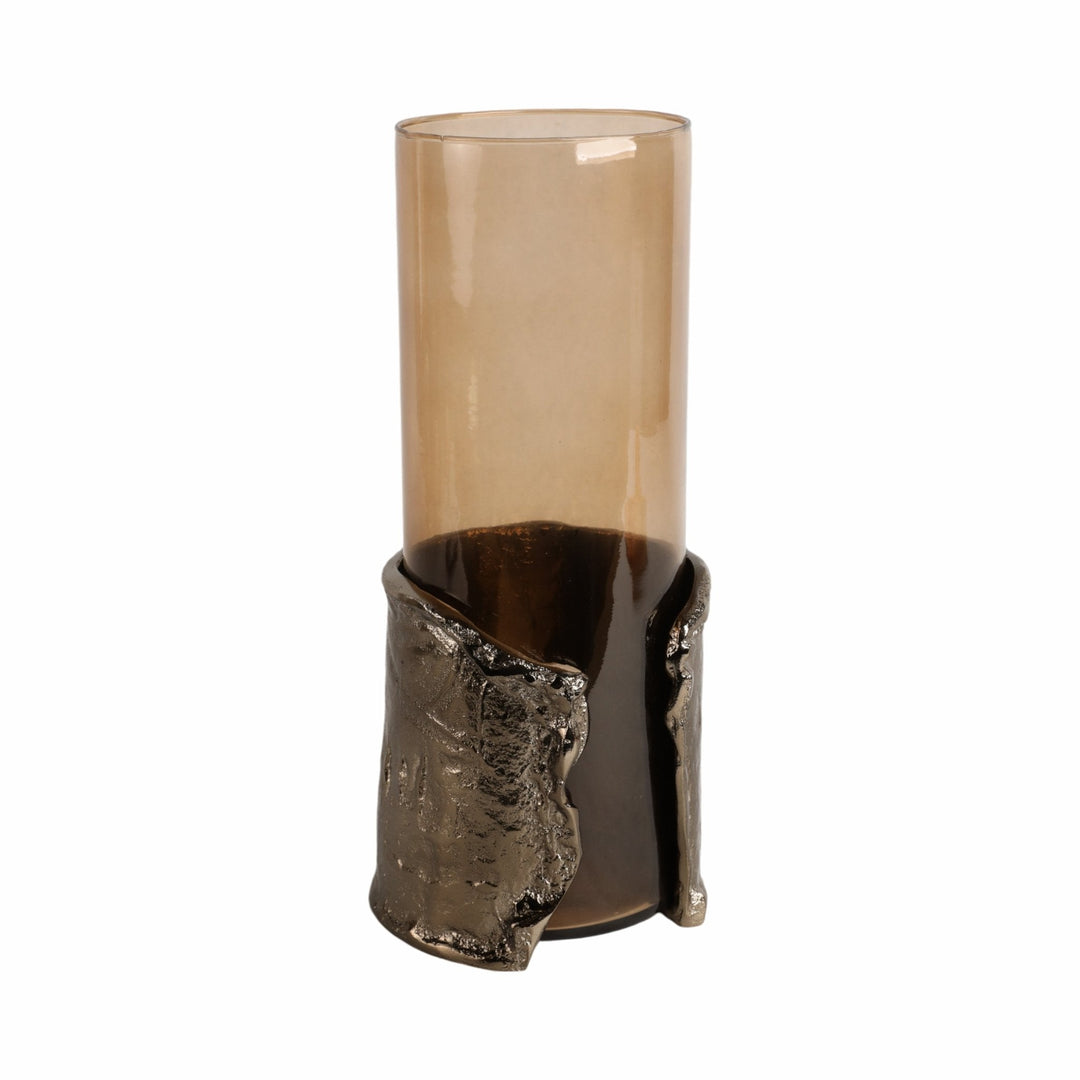 15" MAPUTO LG CANDLE HOLDER GLASS, BROWN
