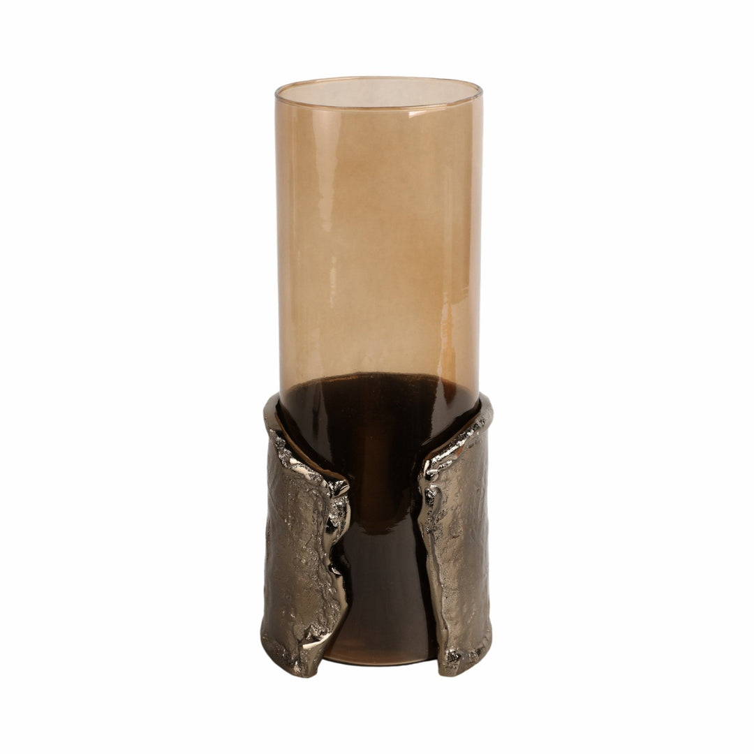15" MAPUTO LG CANDLE HOLDER GLASS, BROWN