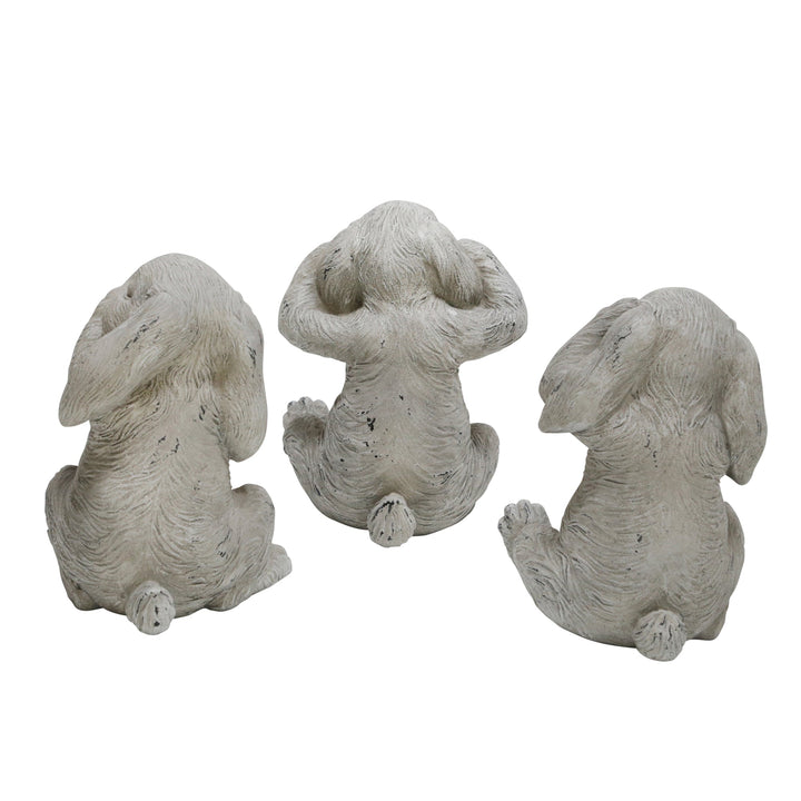 S/3 POLYRESIN NO HEAR/SPEAK/SEE BUNNIES, GRAY