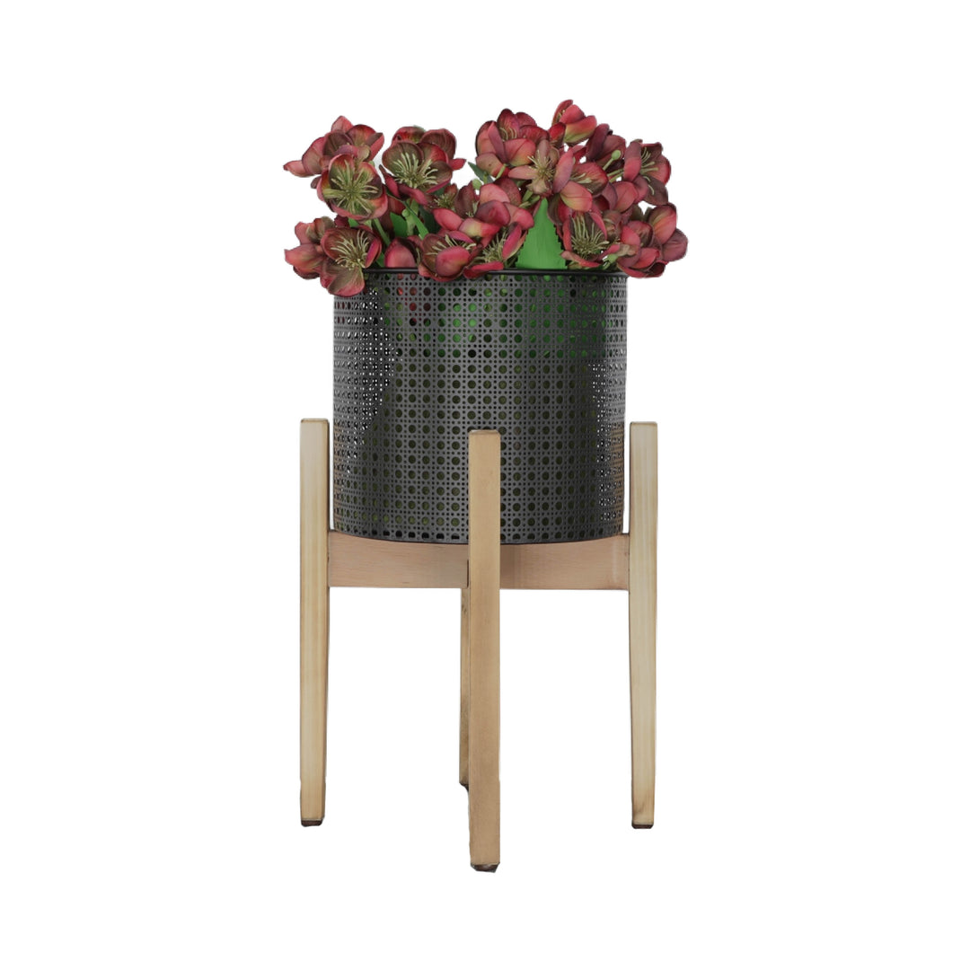 S/3 METAL MESH PLANTER ON STAND 8/9/11", BLACK