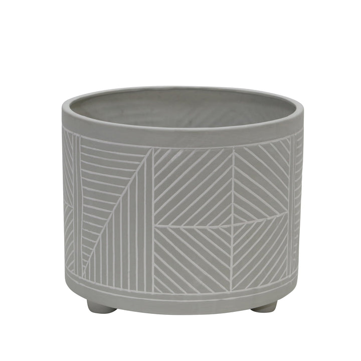 S/2 CERAMIC DIAMOND FOOTED PLANTER 10/12", GRAY