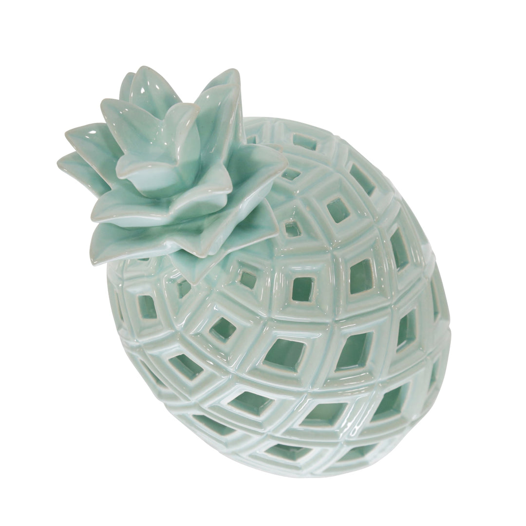 CERAMIC 11"H PINEAPPLE DECOR, GREEN