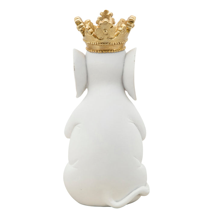 8" ELEPHANT W/ CROWN FIGURINE, WHITE/GOLD