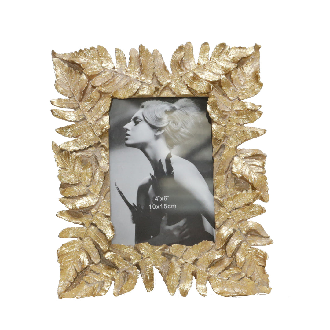 POLYRESIN 4X6 LEAF PHOTO FRAME, GOLD