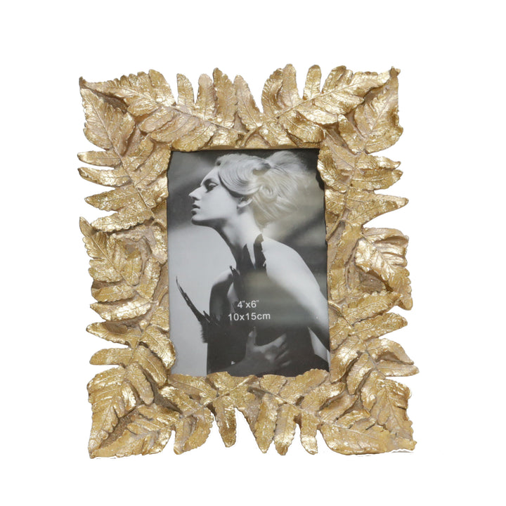 POLYRESIN 4X6 LEAF PHOTO FRAME, GOLD