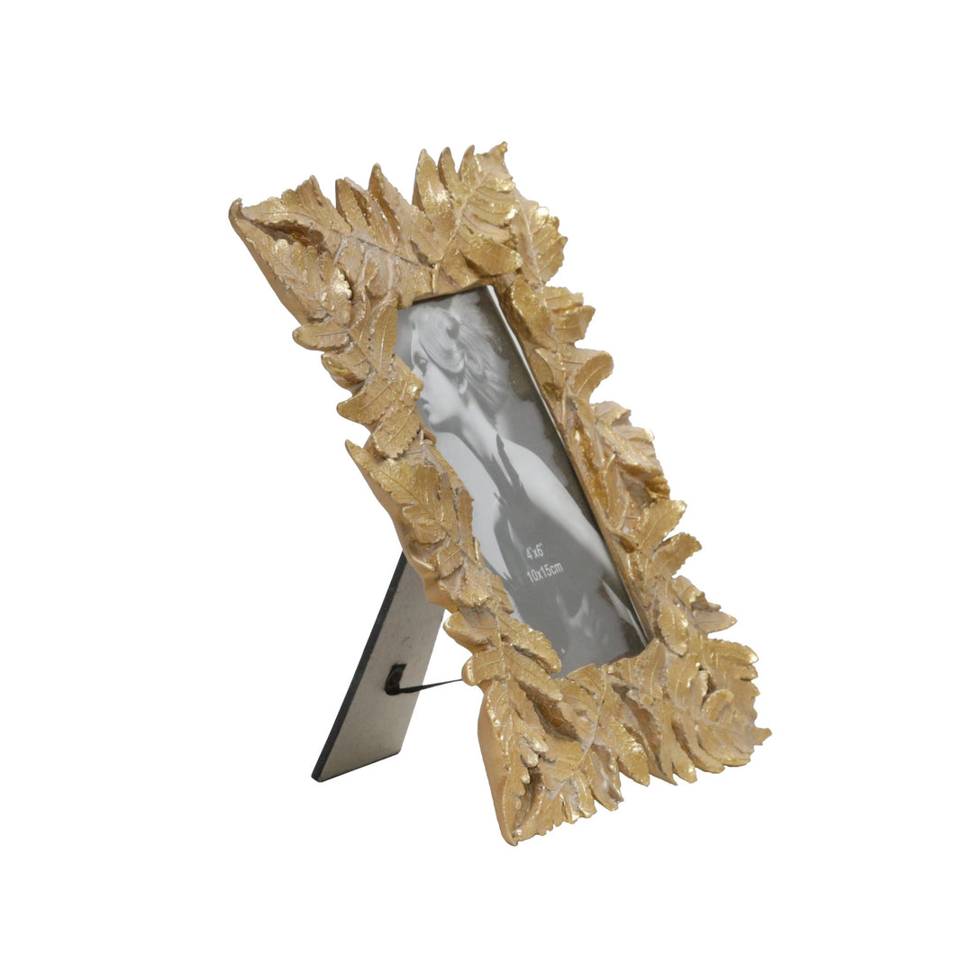 POLYRESIN 4X6 LEAF PHOTO FRAME, GOLD