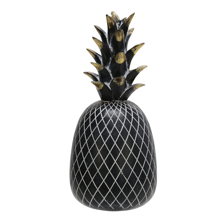 POLYRESIN 12" PINEAPPLE DECOR, BLACK/GOLD