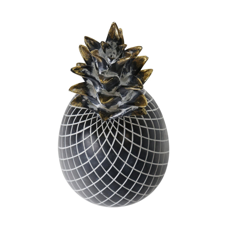 POLYRESIN 12" PINEAPPLE DECOR, BLACK/GOLD