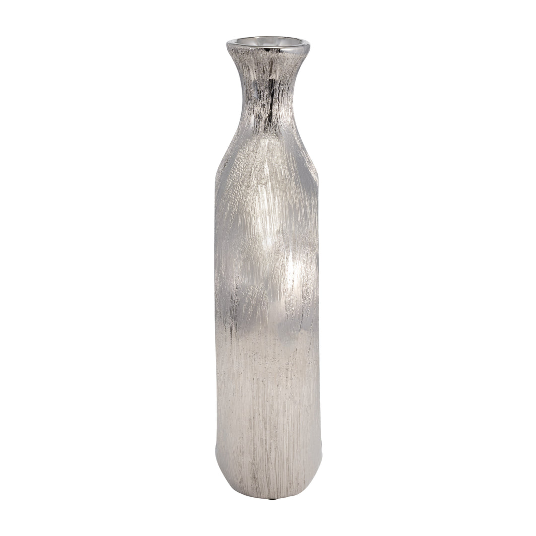 13" SCRATCHED OVAL VASE CUT-OUT, SILVER