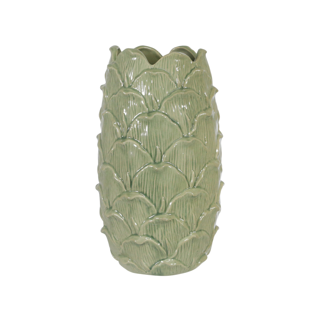 CERAMIC 10" KOI VASE, GREEN