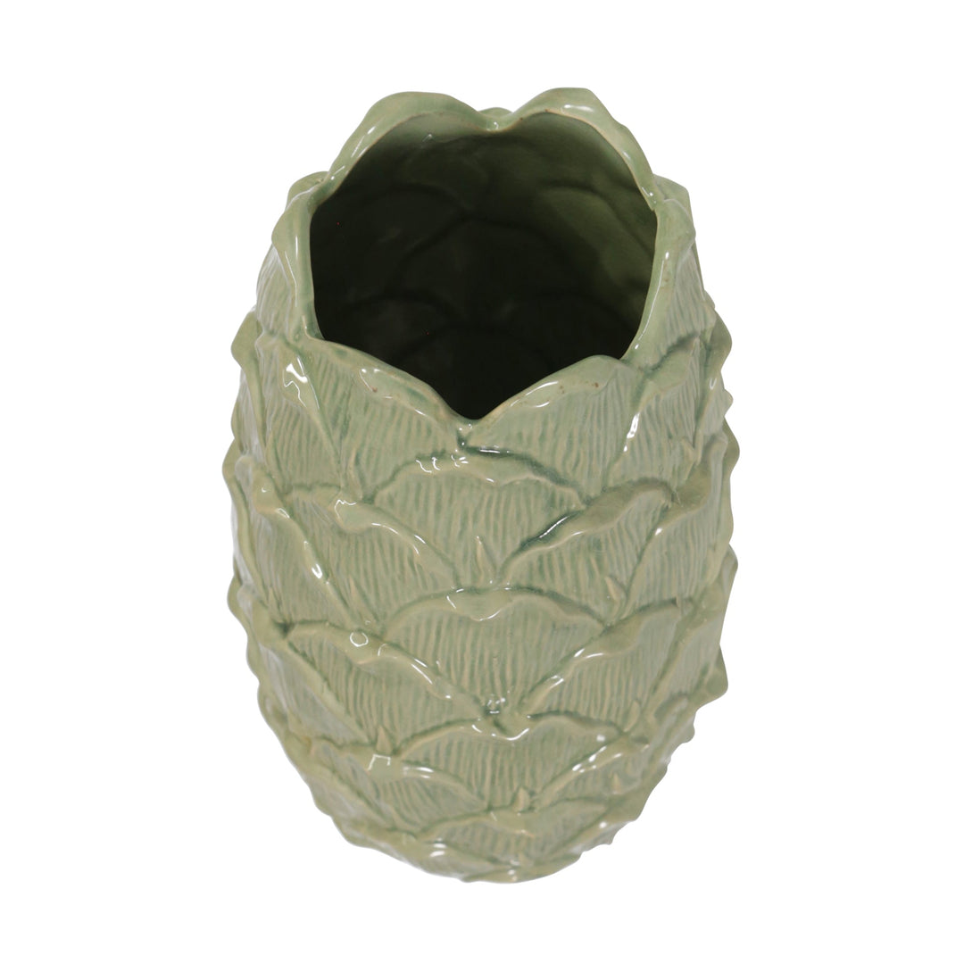 CERAMIC 10" KOI VASE, GREEN