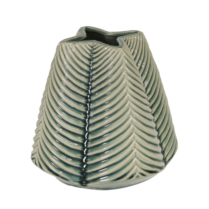 CERAMIC 8" RIBBED VASE, GREEN