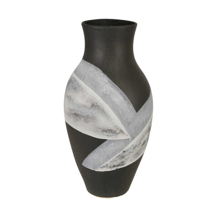 CERAMIC 18" PAINTED VASE, MATTE BLACK