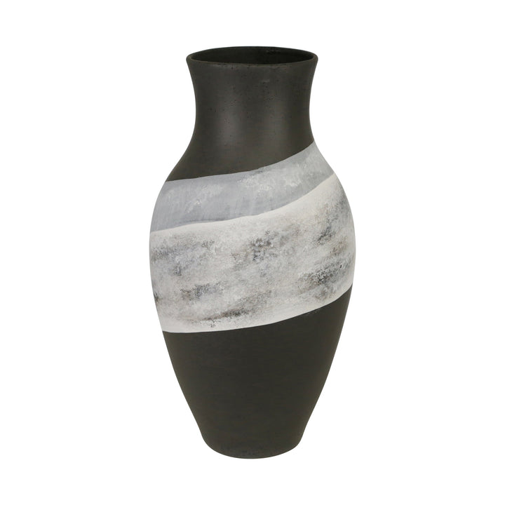 CERAMIC 18" PAINTED VASE, MATTE BLACK