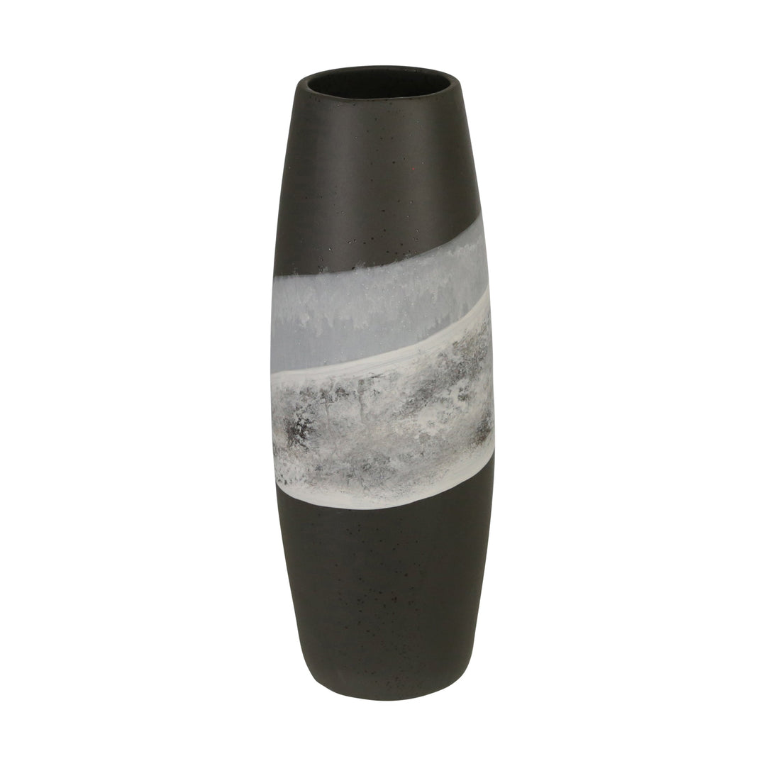 CERAMIC 14" PAINTED VASE, MATTE BLACK