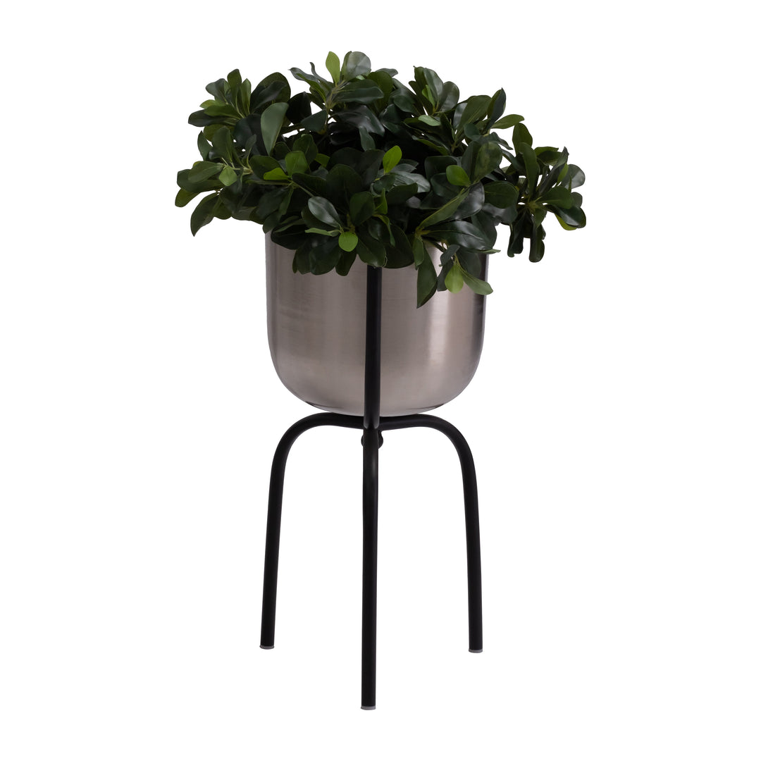 METAL 20" PLANTER ON TRIPOD, SILVER/BLACK