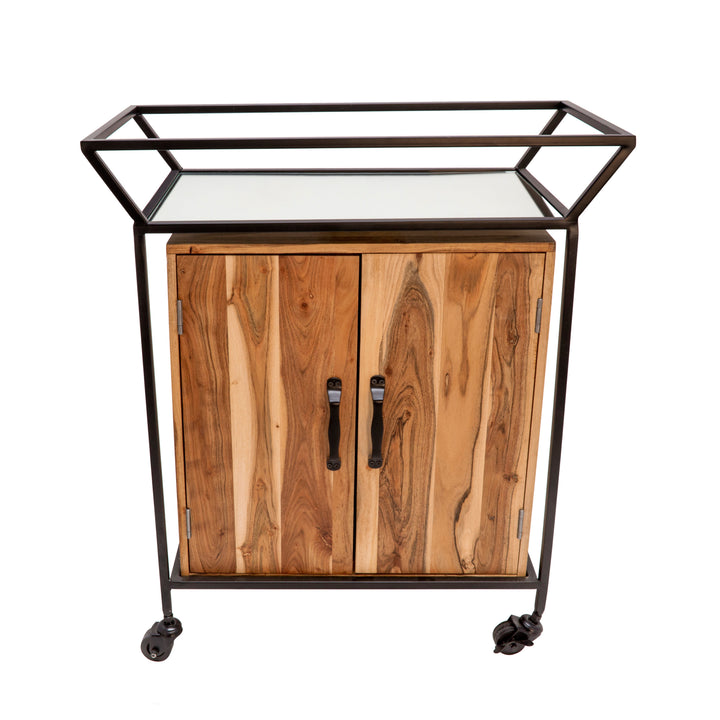 Metal/Wood 33"H 2-Door Bar Cart W/ Mirror, Brown