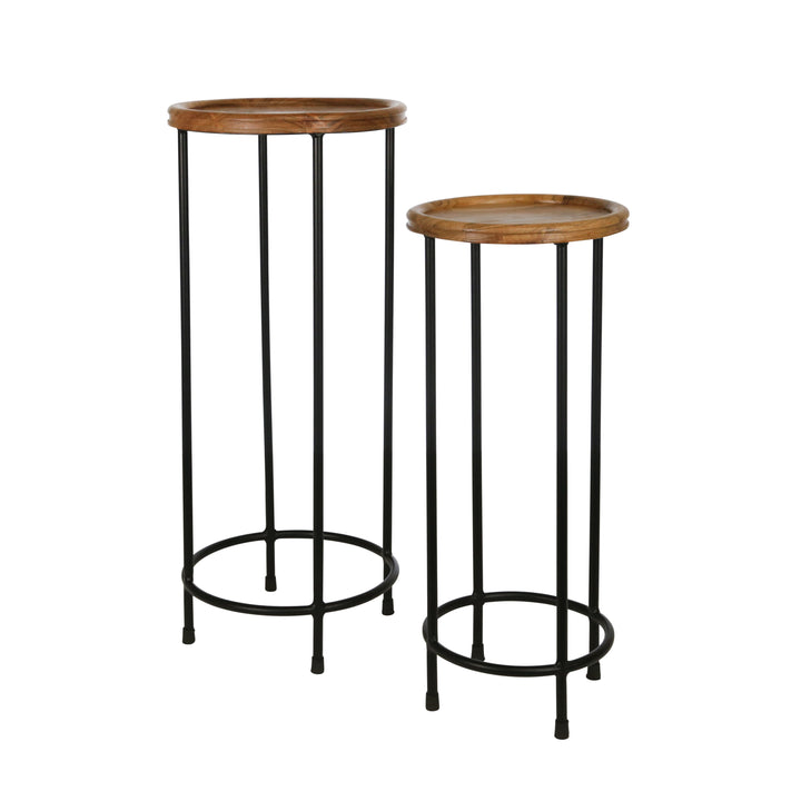 S/2 WOOD/METAL 10/12" PLANT STANDS, BLACK