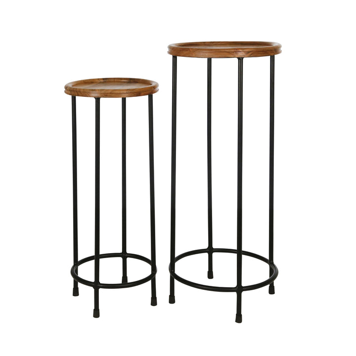 S/2 WOOD/METAL 10/12" PLANT STANDS, BLACK