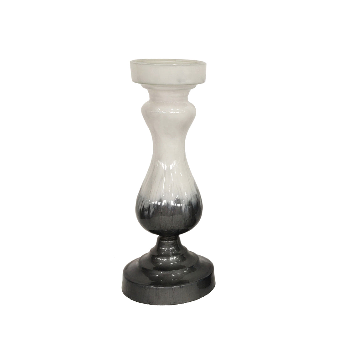 GLASS, 16" CANDLE HOLDER, WHITE/BLACK