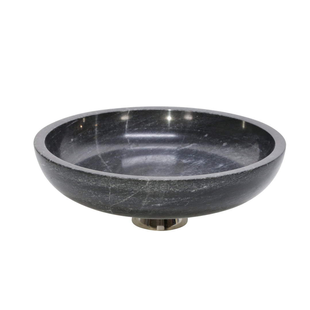 MARBLE 17" BOWL W/ METAL BASE, GRAY