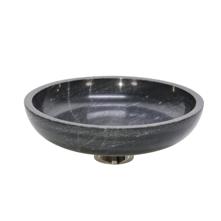 MARBLE 17" BOWL W/ METAL BASE, GRAY