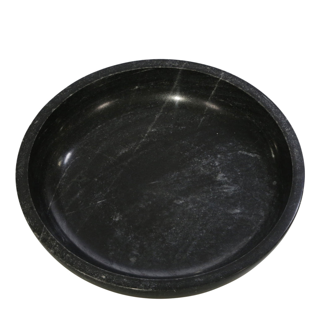 MARBLE 17" BOWL W/ METAL BASE, GRAY