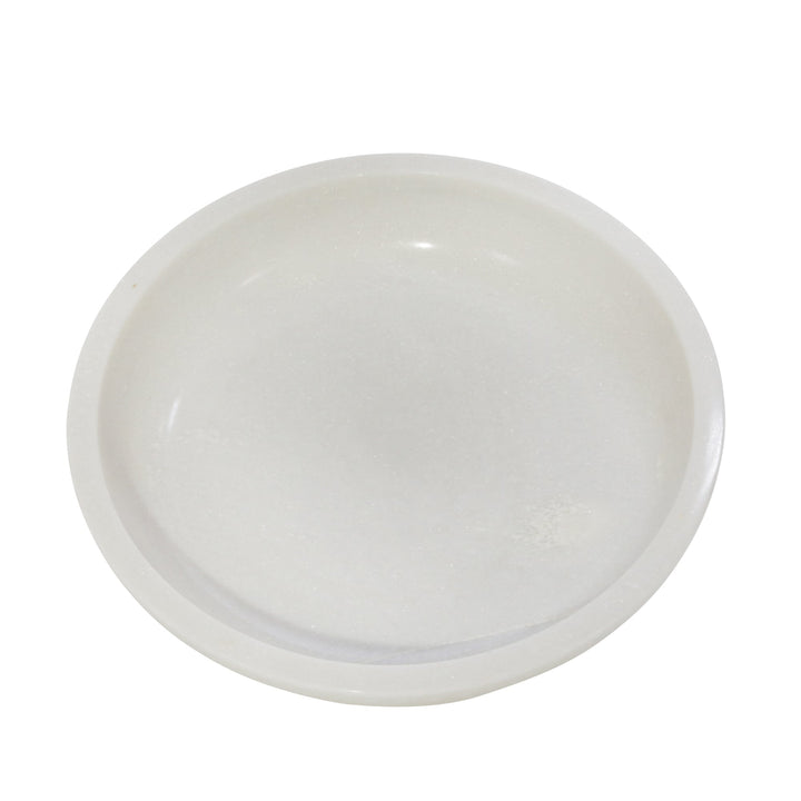 MARBLE 12" BOWL W/ METAL BASE, WHITE
