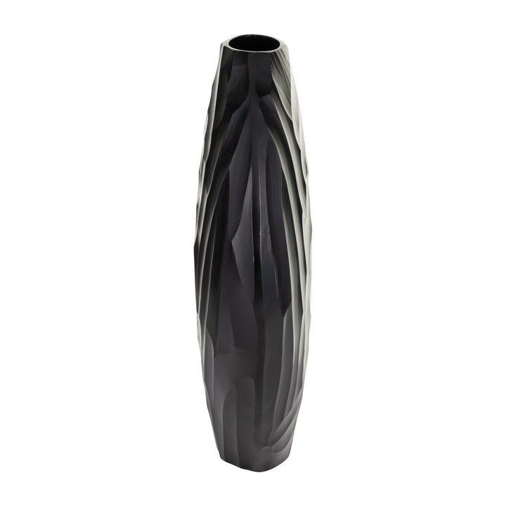 ALUMINUM 14"H HAMMERED VASE, MATT BLACK