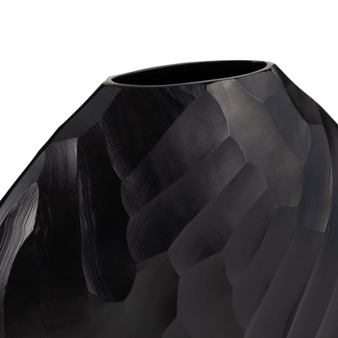 ALUMINUM 14"H HAMMERED VASE, MATT BLACK