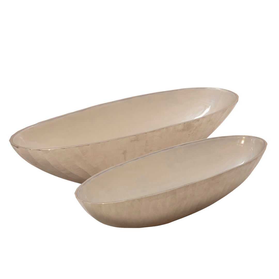 S/2 ALUMINUM 22/24" OVAL BOWL, SILVER