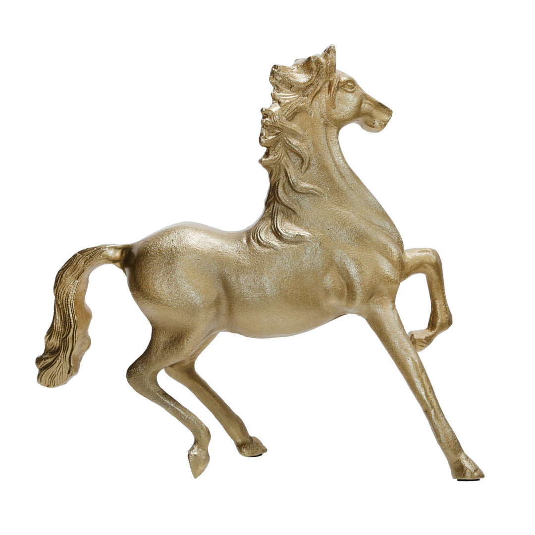 ALUMINUM 16"H HORSE TABLE DECO, CHAMPAGNE GOLD