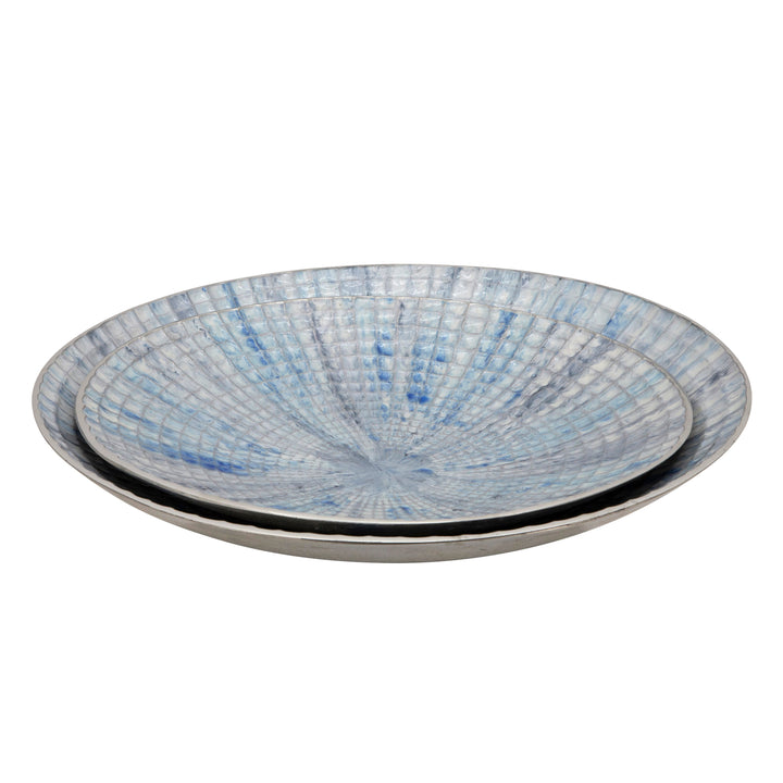 S/2 METAL 10/21" ROUND PLATES, IVORY/BLUE