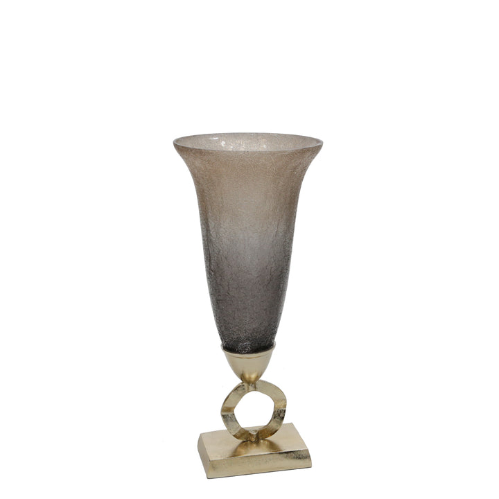 GLASS 18"H  VASE W/ ALUMINUM BASE, BRONZE/GRAY KD