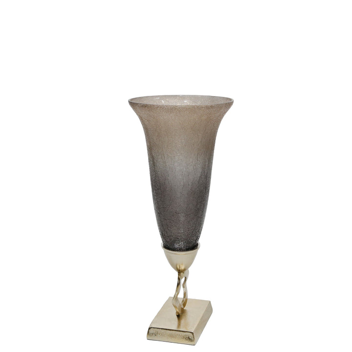 GLASS 18"H  VASE W/ ALUMINUM BASE, BRONZE/GRAY KD