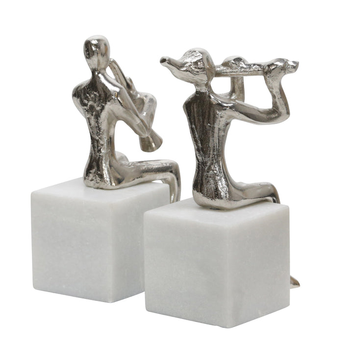 S/2 METAL MUSICIANS ON MARBLE BASE, SILVER