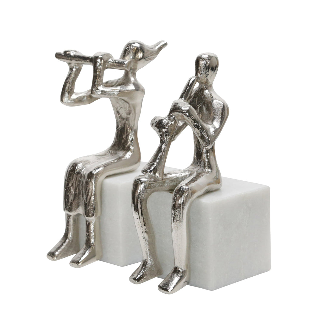 S/2 METAL MUSICIANS ON MARBLE BASE, SILVER